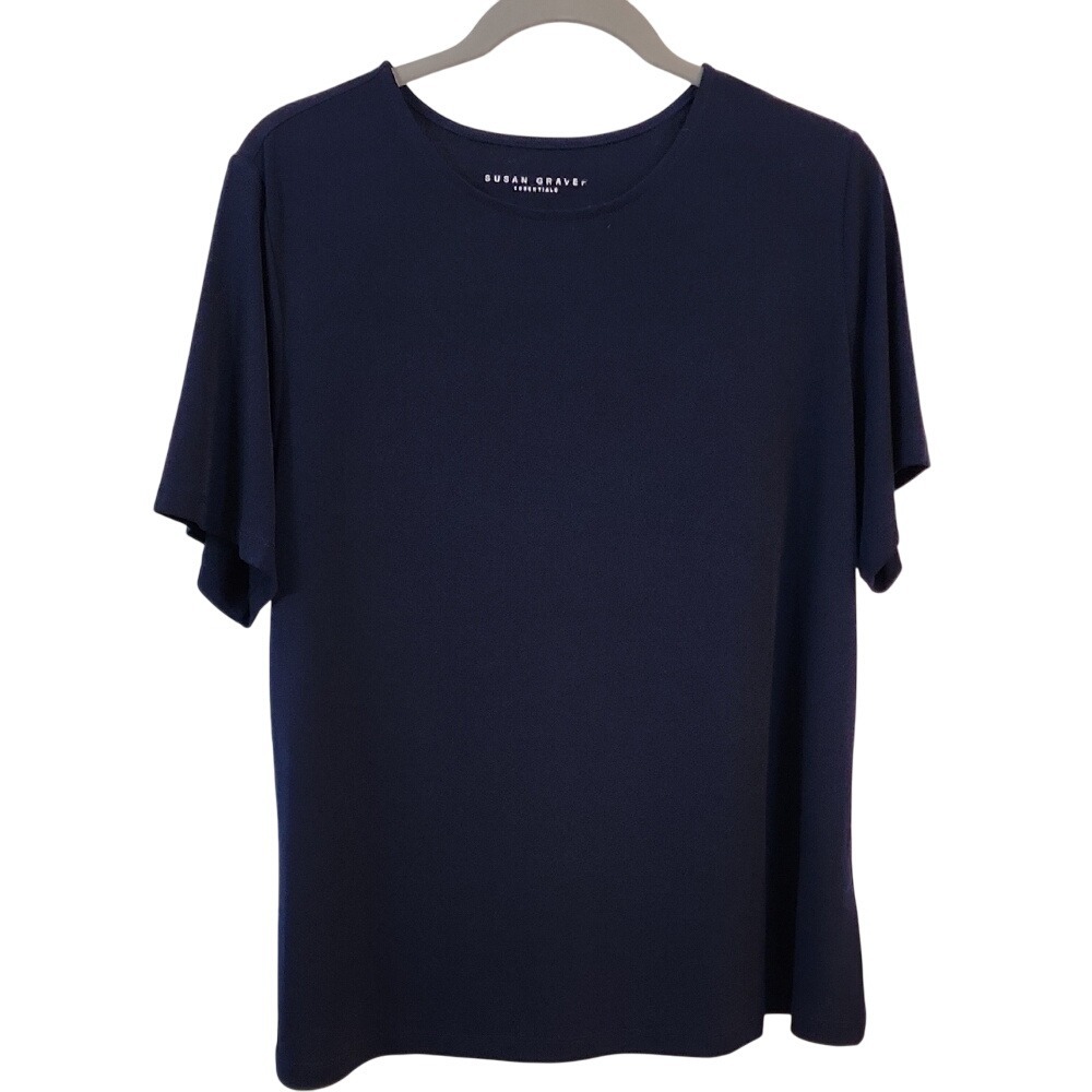 Susan Graver Essentials Women's Navy Blue Crew Neck Short Sleeve‎ T Shirt Top L